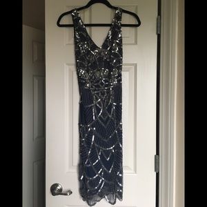 JS Collections Navy silver Art Deco dress